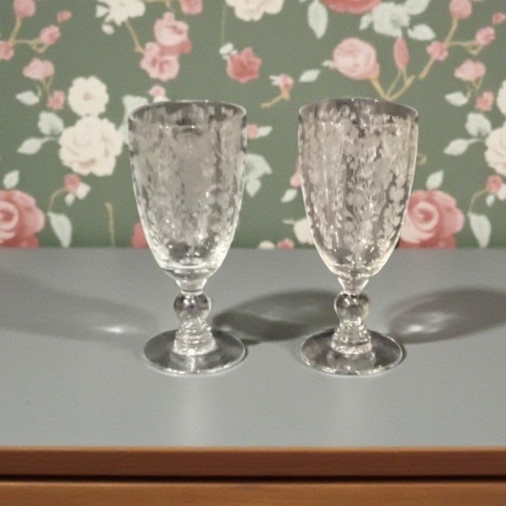 Duncan Miller First Love Ice Tea Goblets, Set of 2, Vintage Etched Stemware
